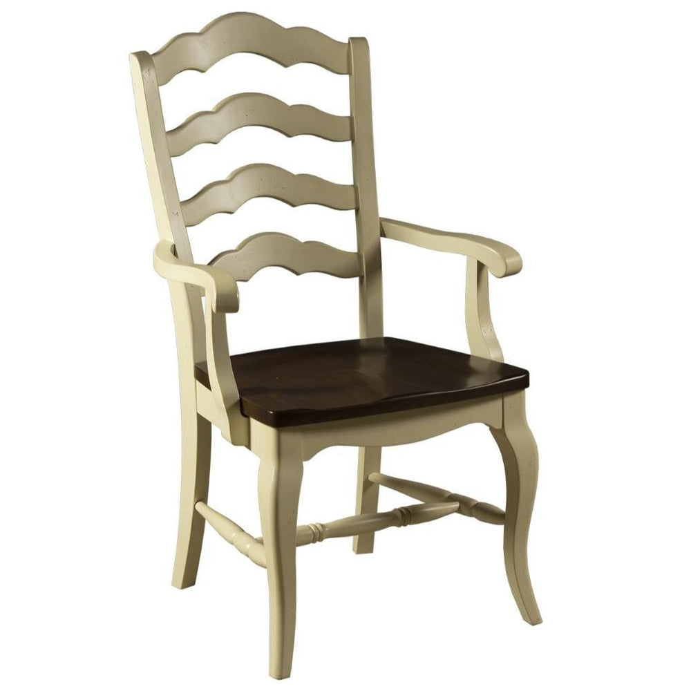 Cream ladder-back armchair with dark wood seat, French country style