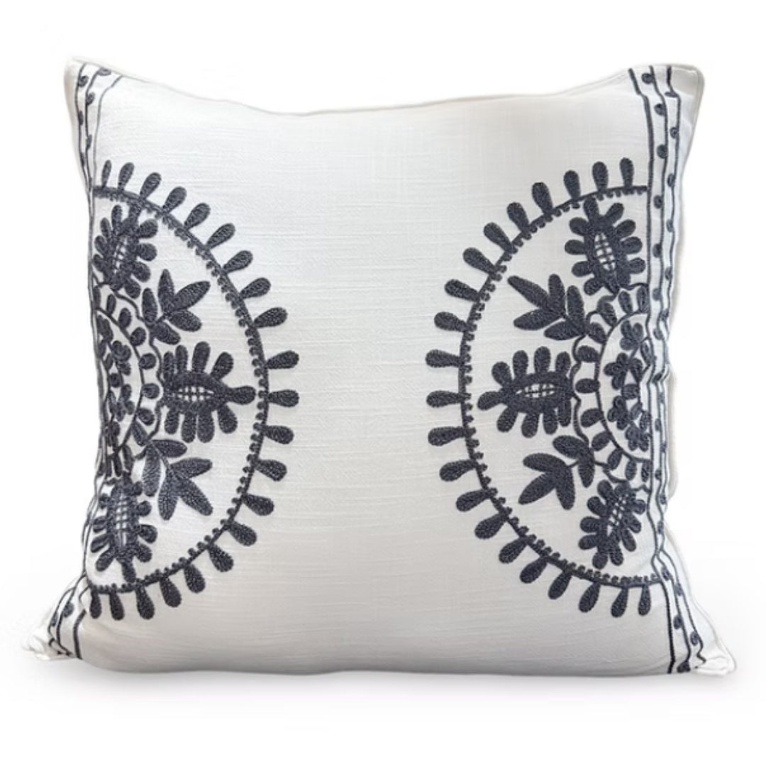 Embroidered Floral Medallion Ivory Accent Pillow