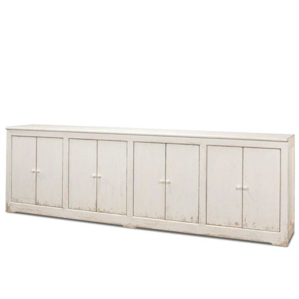 White shabby chic sideboard with four doors and rustic finish