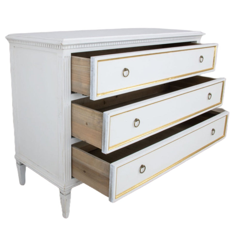 White Adeline Chest with Gold Trim