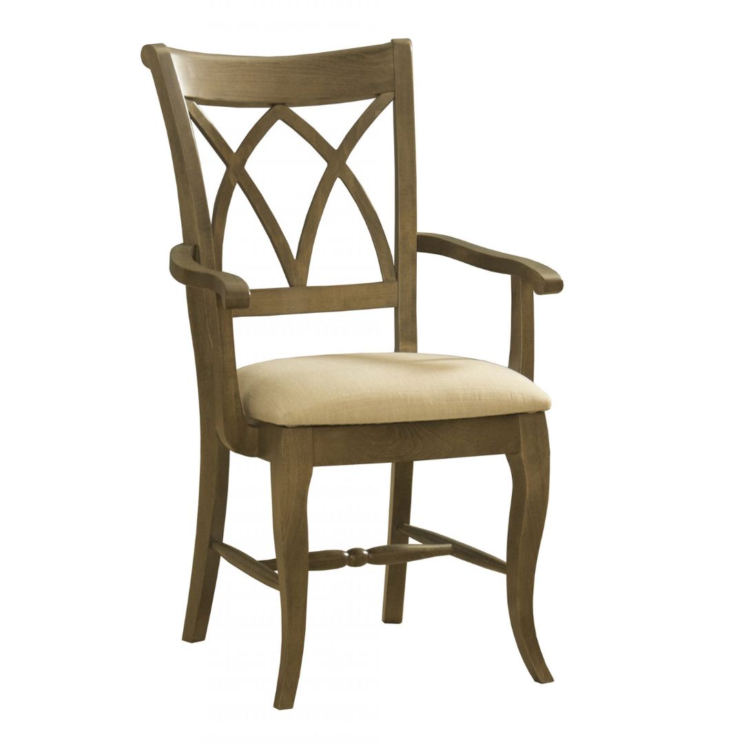 Upholstered Double X Back Solid Wood Dining Arm Chair