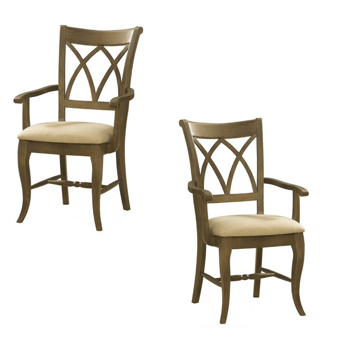 Upholstered Double X Back Solid Wood Dining Arm Chair