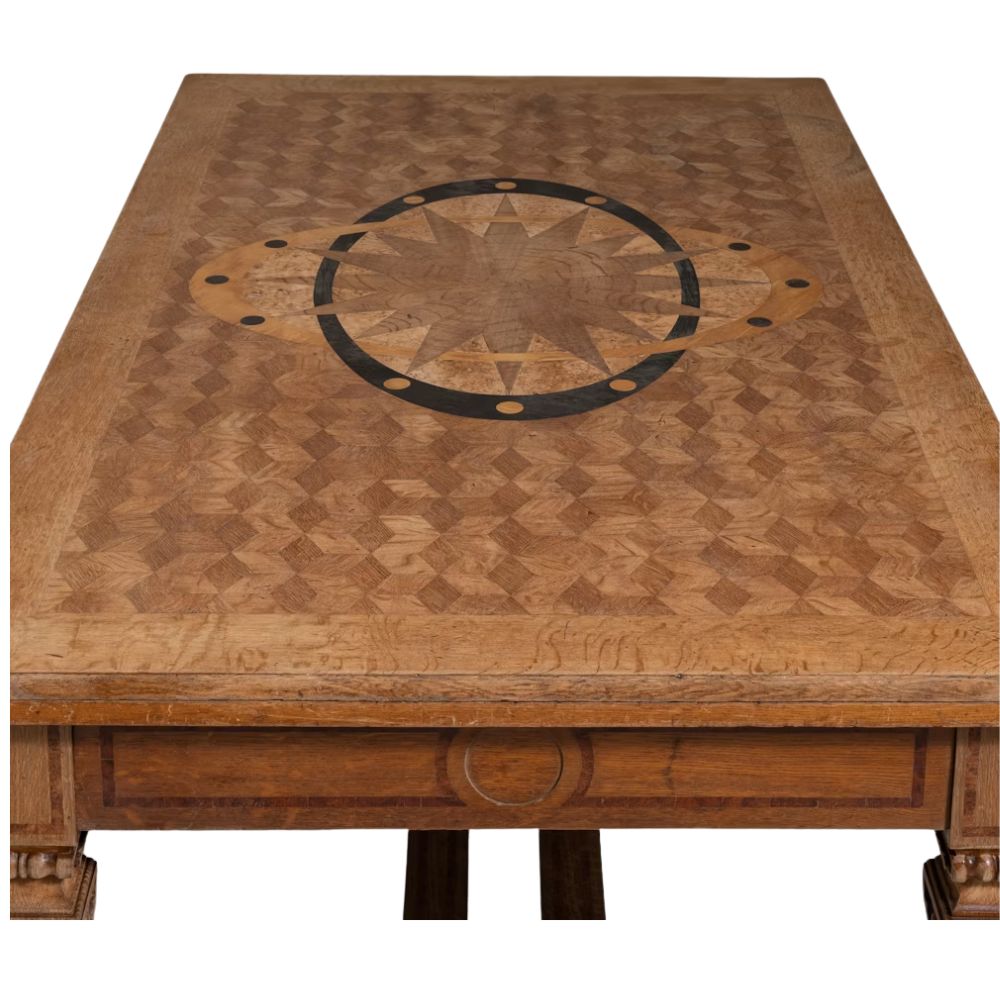 Étoile Antique French Marquetry Extendable Dining Table