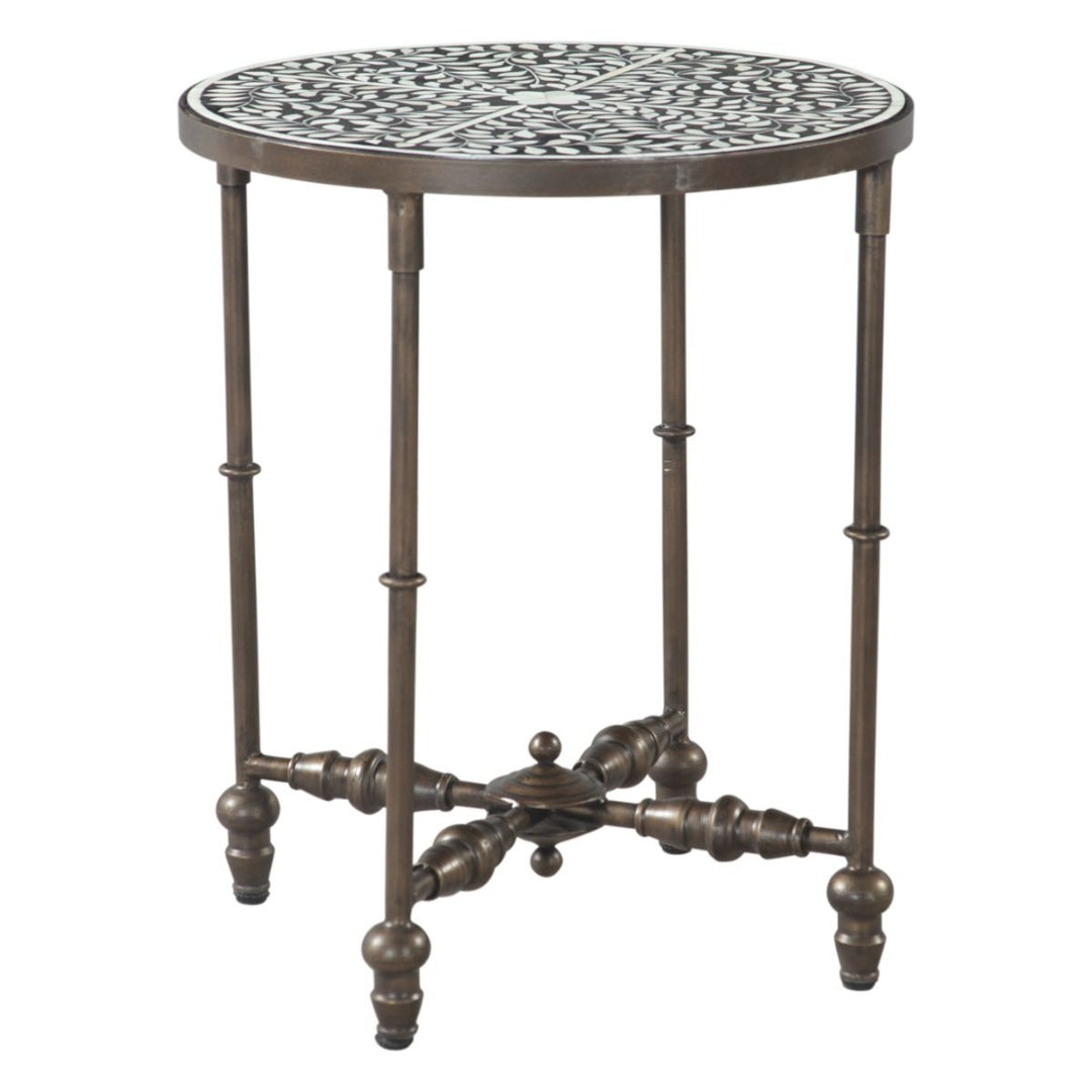 Floral Leaf Ivory Inlay Accent Table