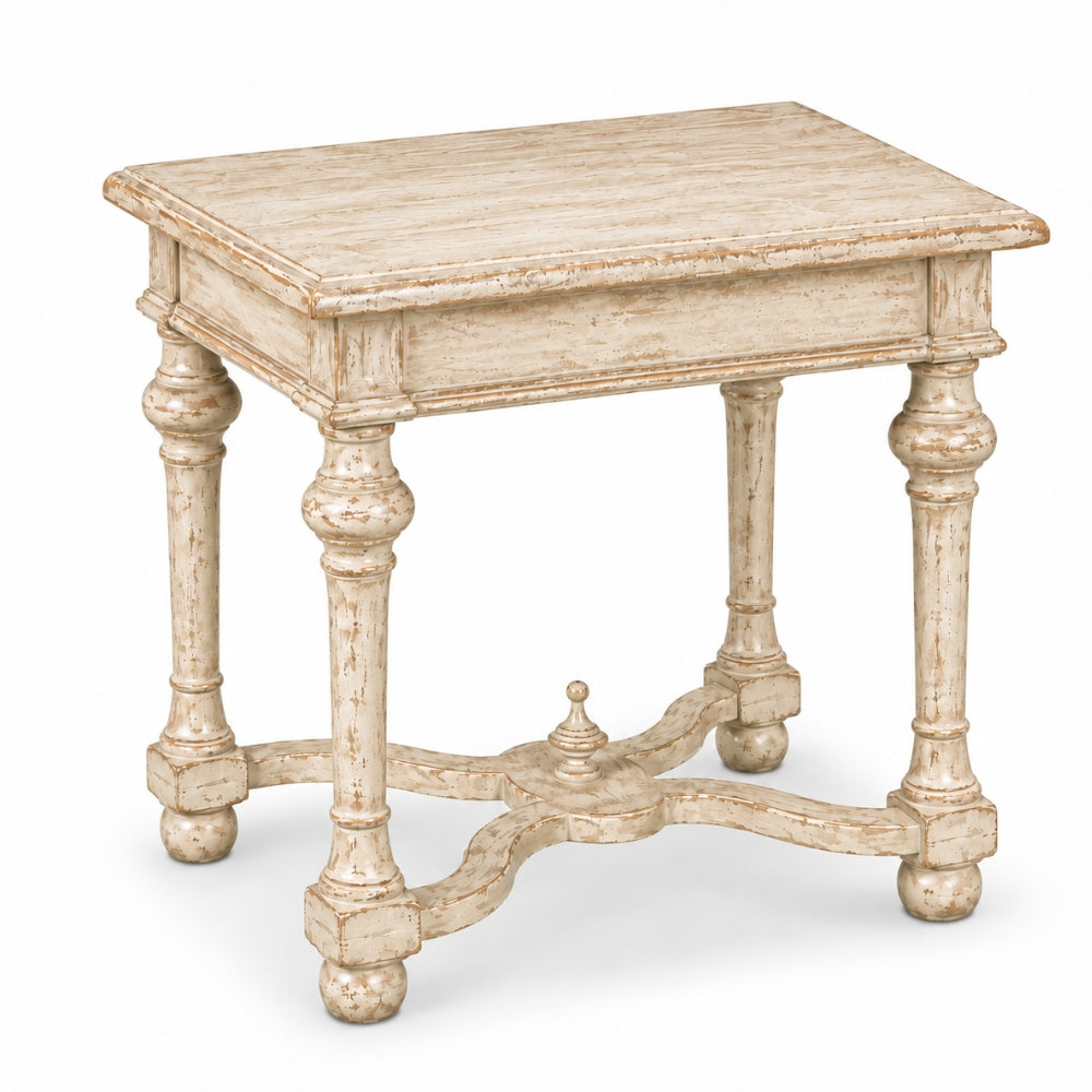 Cream Frangelina Hand-Carved Stretcher Accent Table