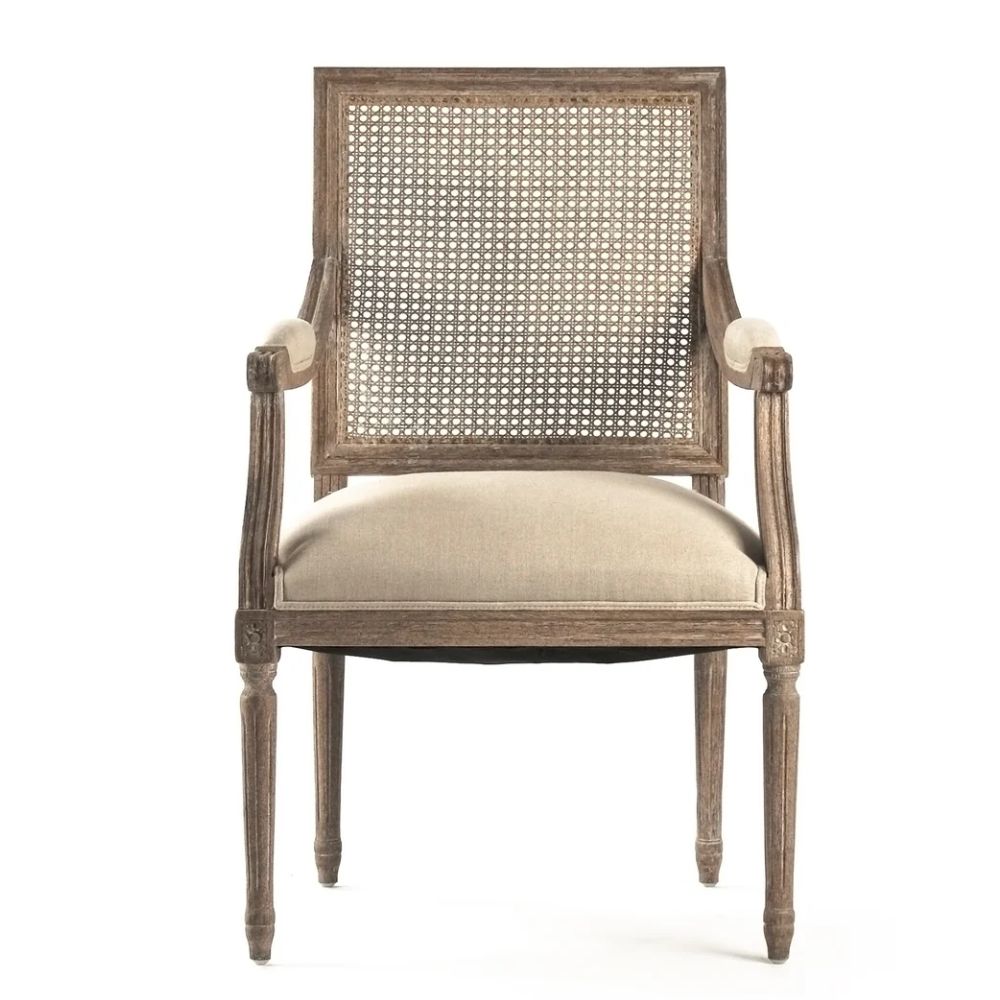 French Cane Square Back Louis Armchair