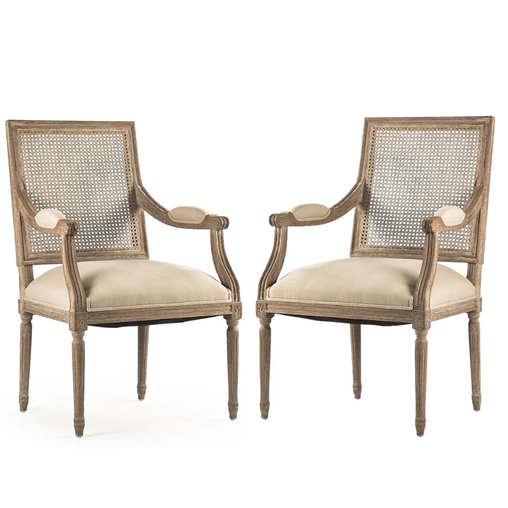 French Cane Square Back Louis Armchair