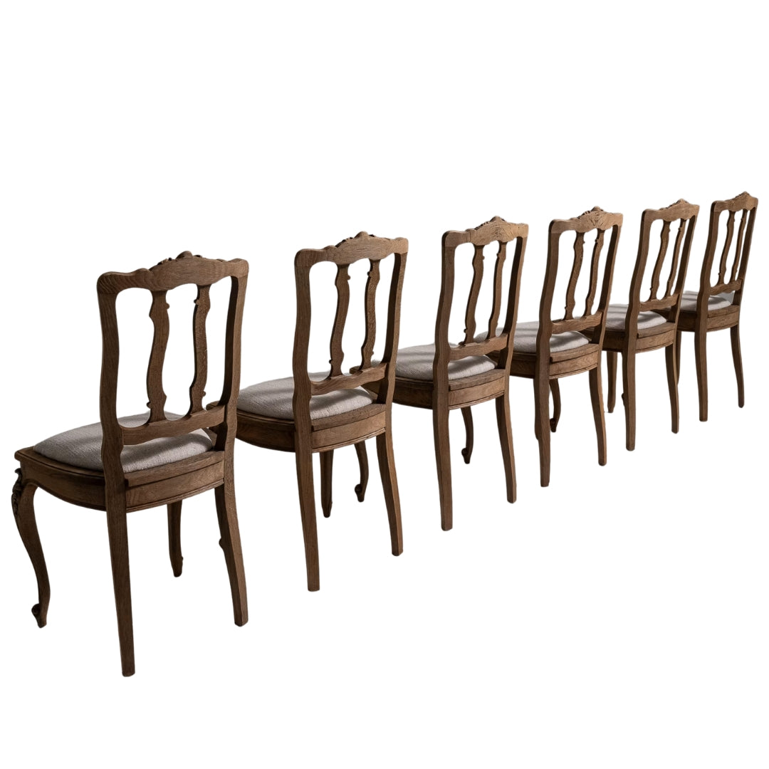 Vintage French Country Oak Dining Chairs – Set of 6, Circa 1870