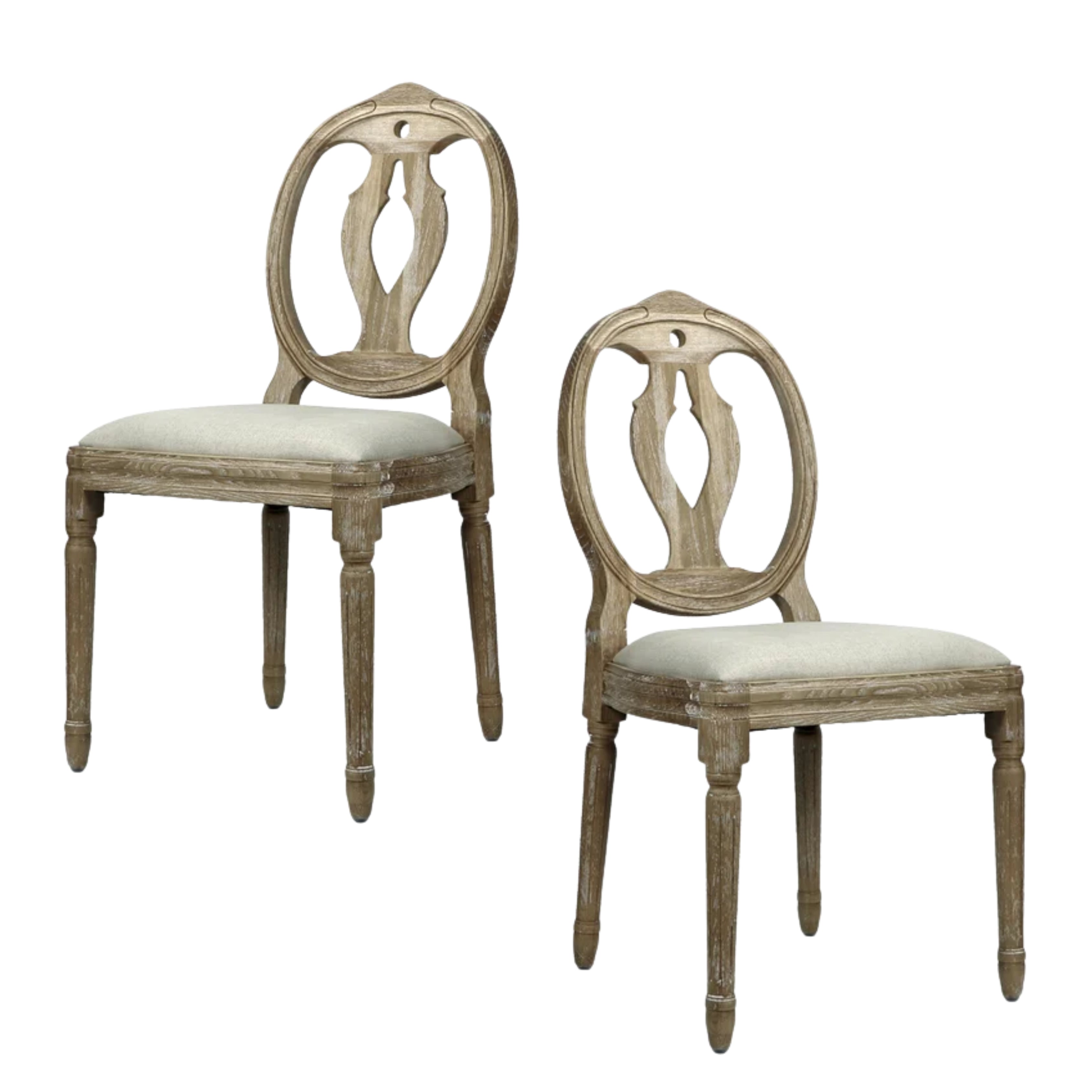 French Country Wood Slat Back Dining Chair Set