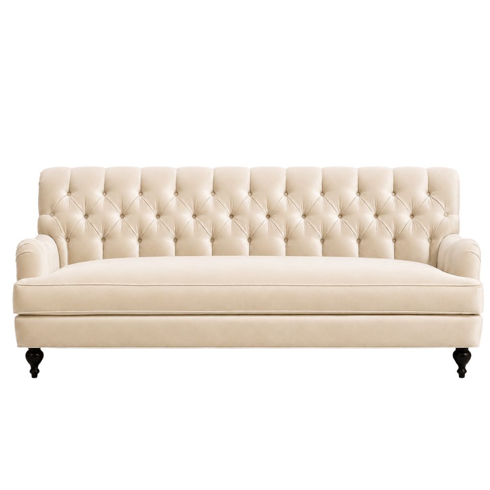 French Country Rolled Arm Tufted Sofa
