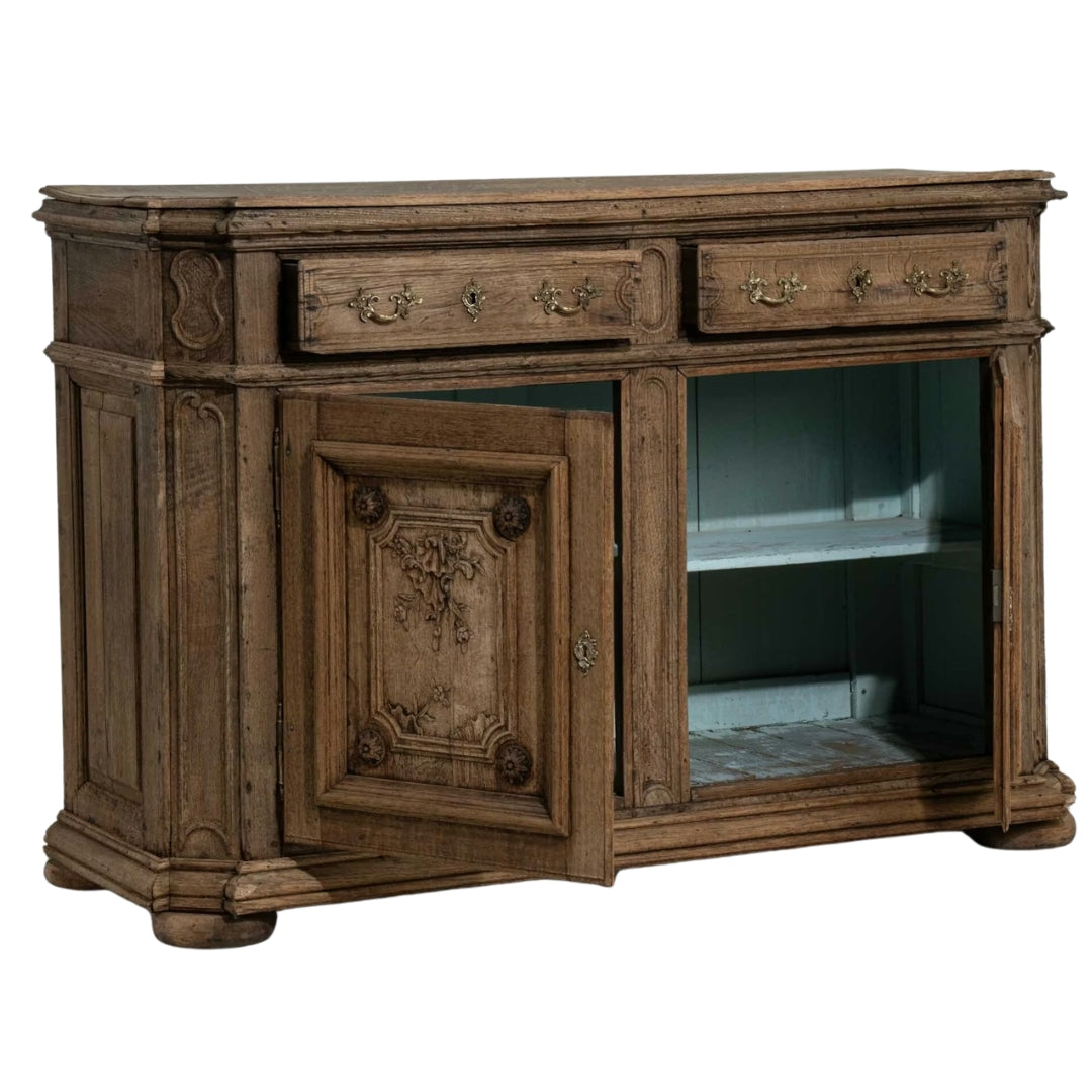 French Hand Carved Blue Interior Oak Sideboard, Circa 1870