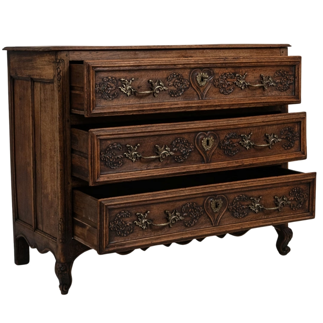 French Carved Oak Chest, Original Aged Patina, Circa 1820