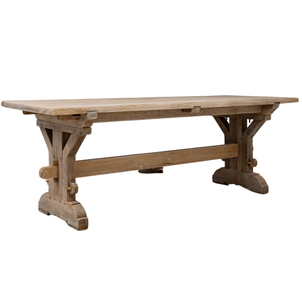 French Farmhouse Oak Trestle Table, Circa 1940
