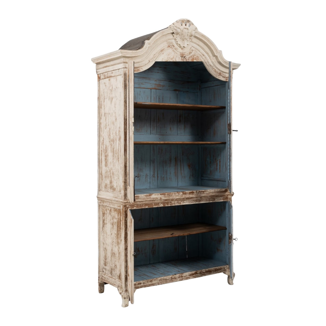 Arched French Patinated Chicken Wire-Door Cabinet, Circa 1840