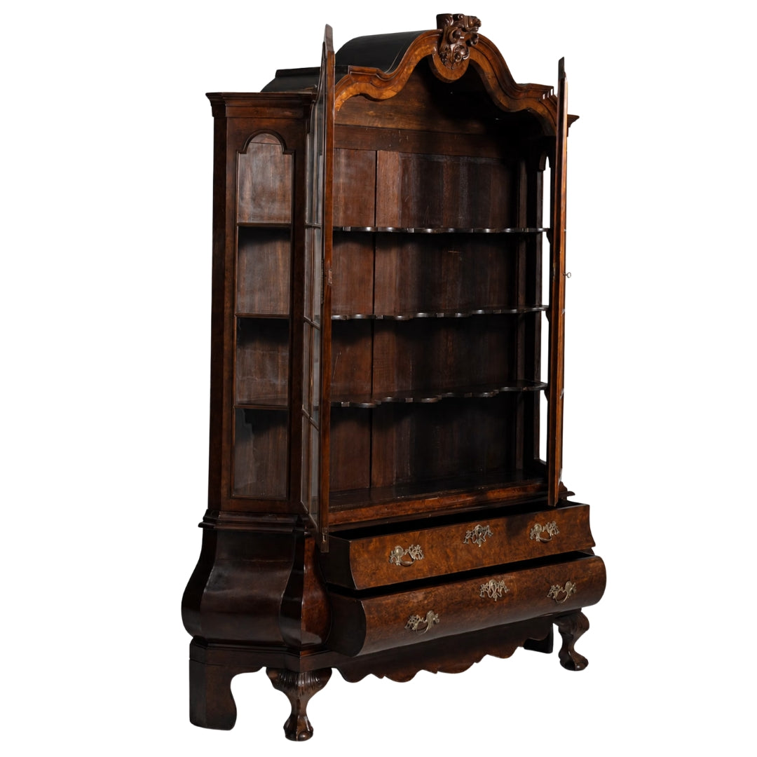 Antique Baroque Burl Wood Display Cabinet, Circa 1850