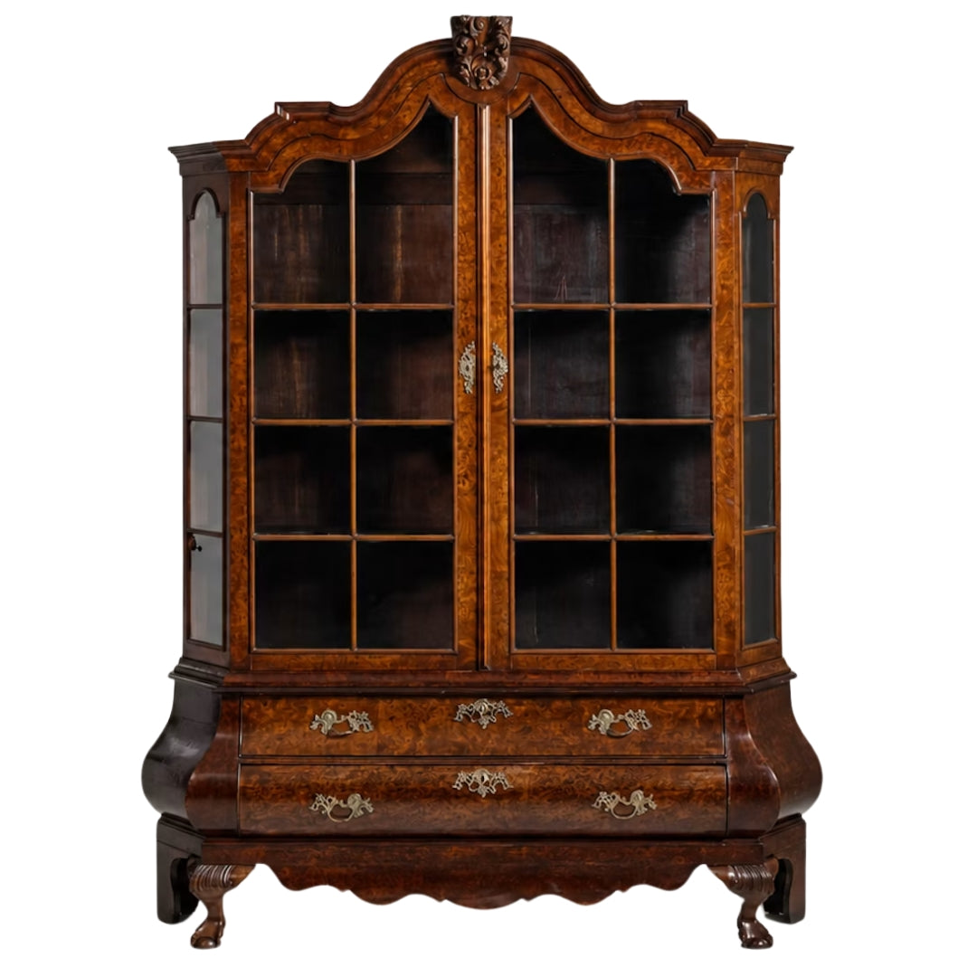 Antique Baroque Burl Wood Display Cabinet, Circa 1850