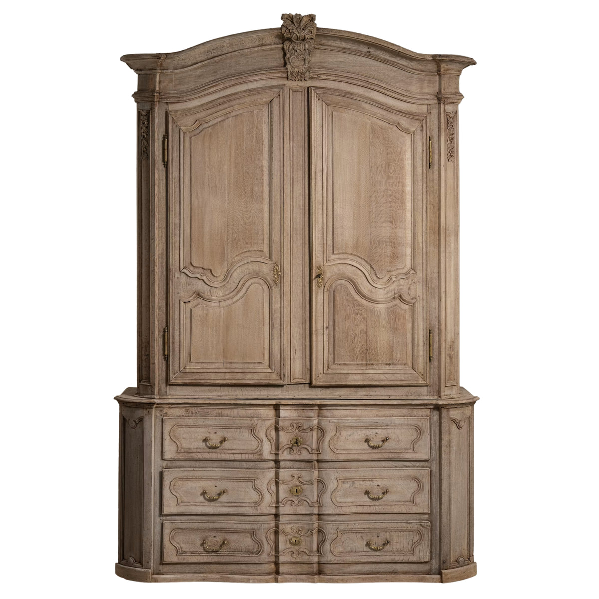 French Provincial Carved Oak Display Cabinet with Drawers, Circa 1800