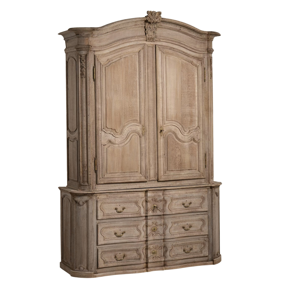 French Provincial Carved Oak Display Cabinet with Drawers, Circa 1800