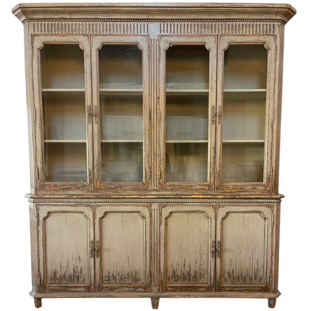 French Vintage Painted Glass Door Cabinet