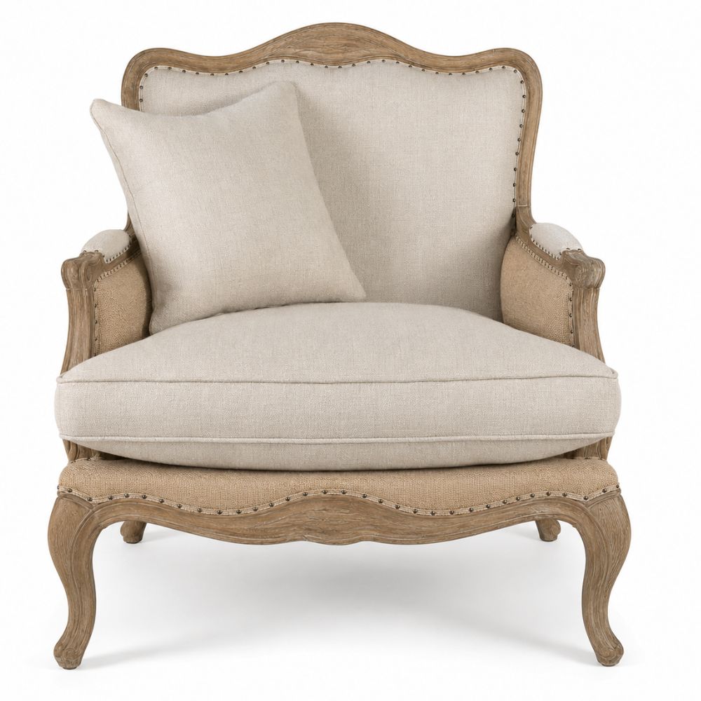 French Burlap Club Chair