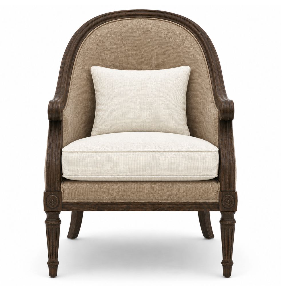 French Jute Burlap Stained Louis Accent Chair