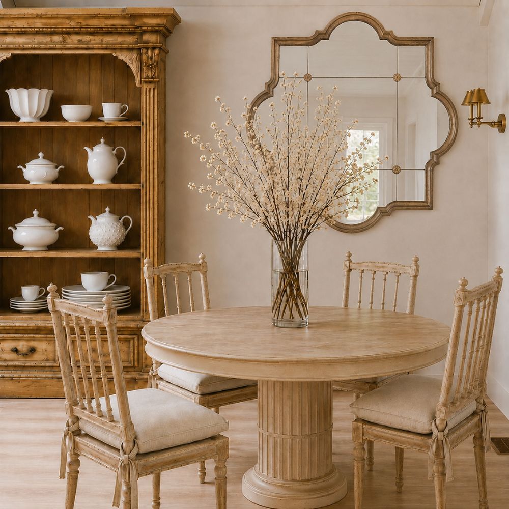 French Corinthian Dining Room with Fluted Pedestal Table
