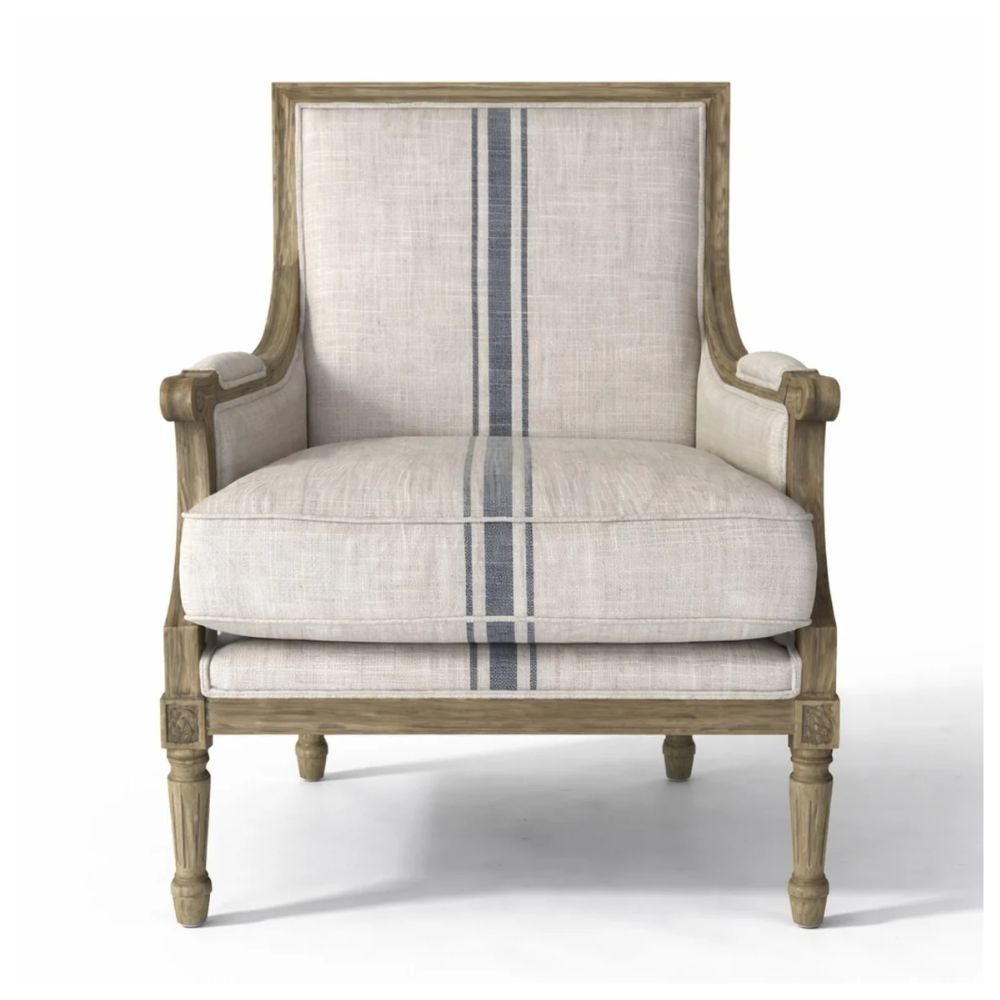 French Louis Blue Striped Armchair