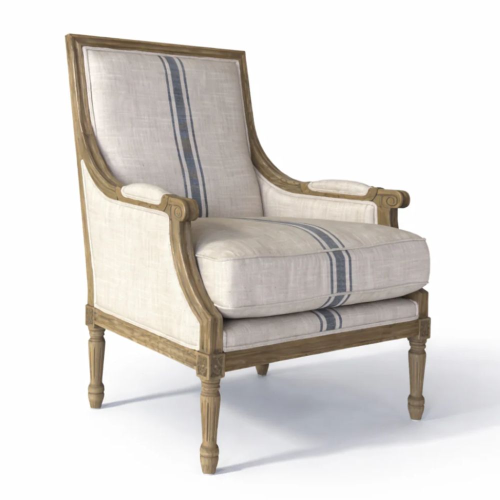 French Louis Blue Striped Armchair