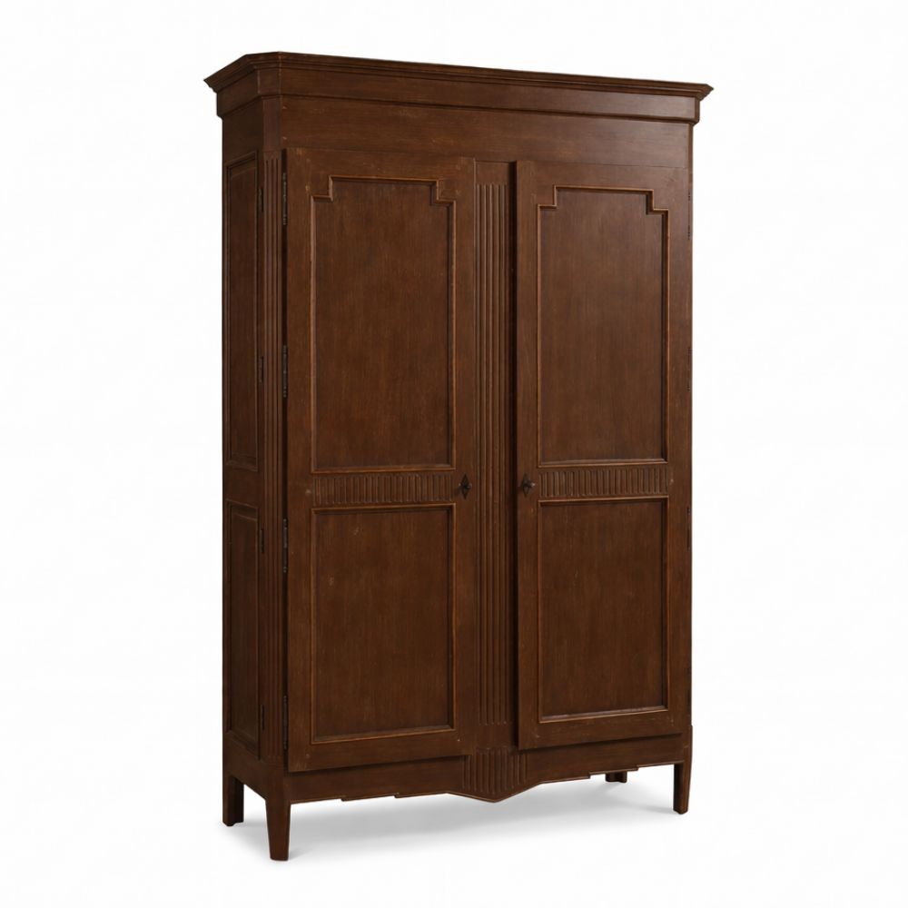 Regal French Wood Stained Panel Armoire
