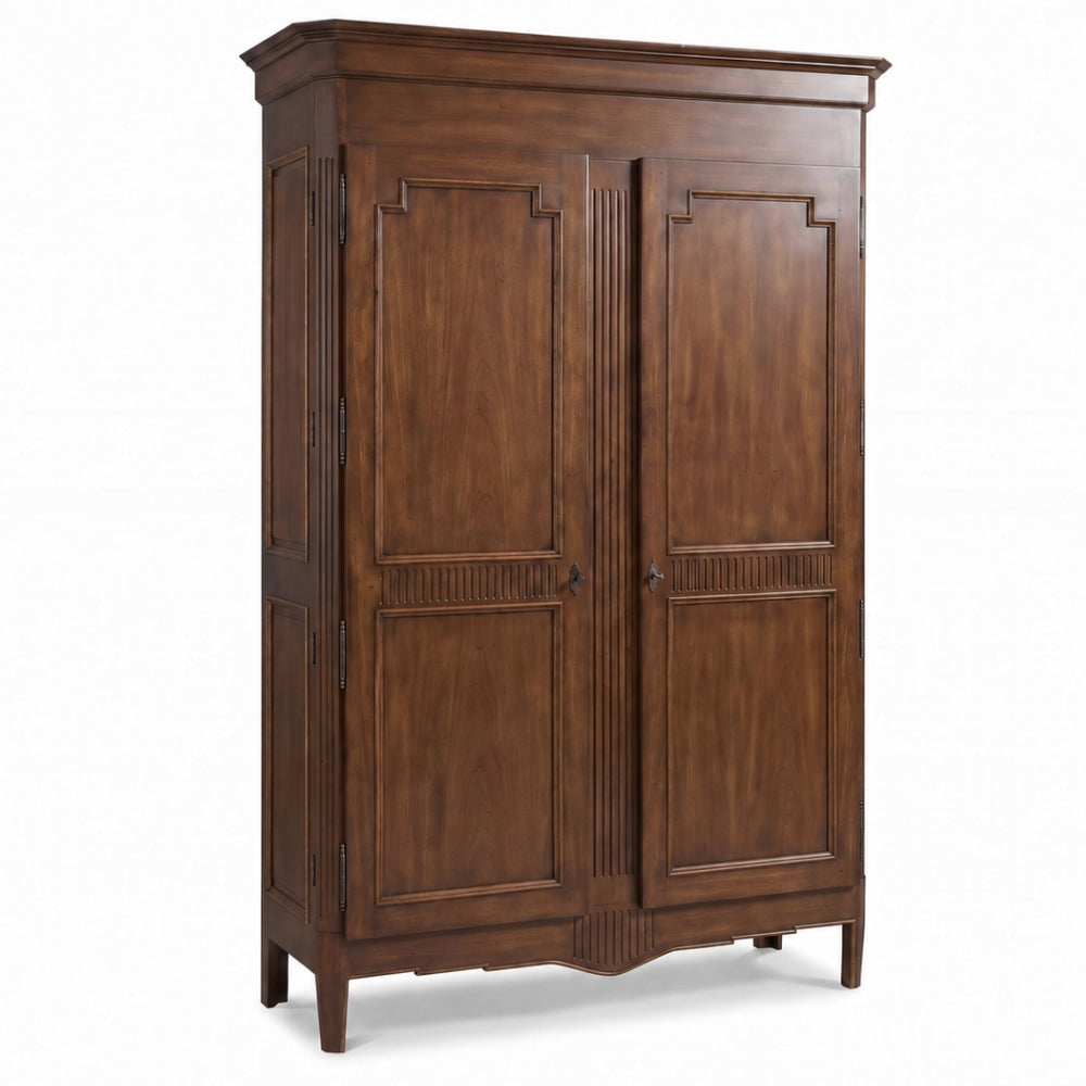 Regal French Wood Stained Panel Armoire
