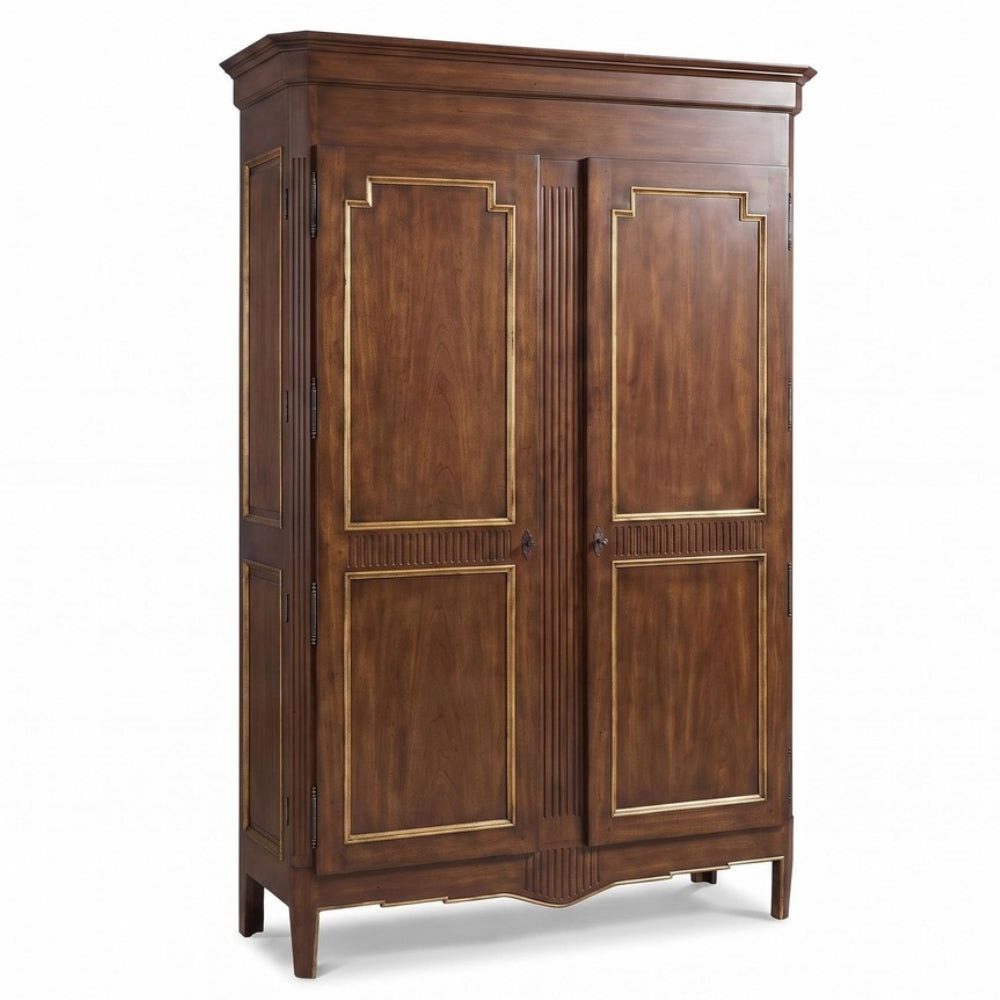 Regal French Wood Stained Panel Armoire
