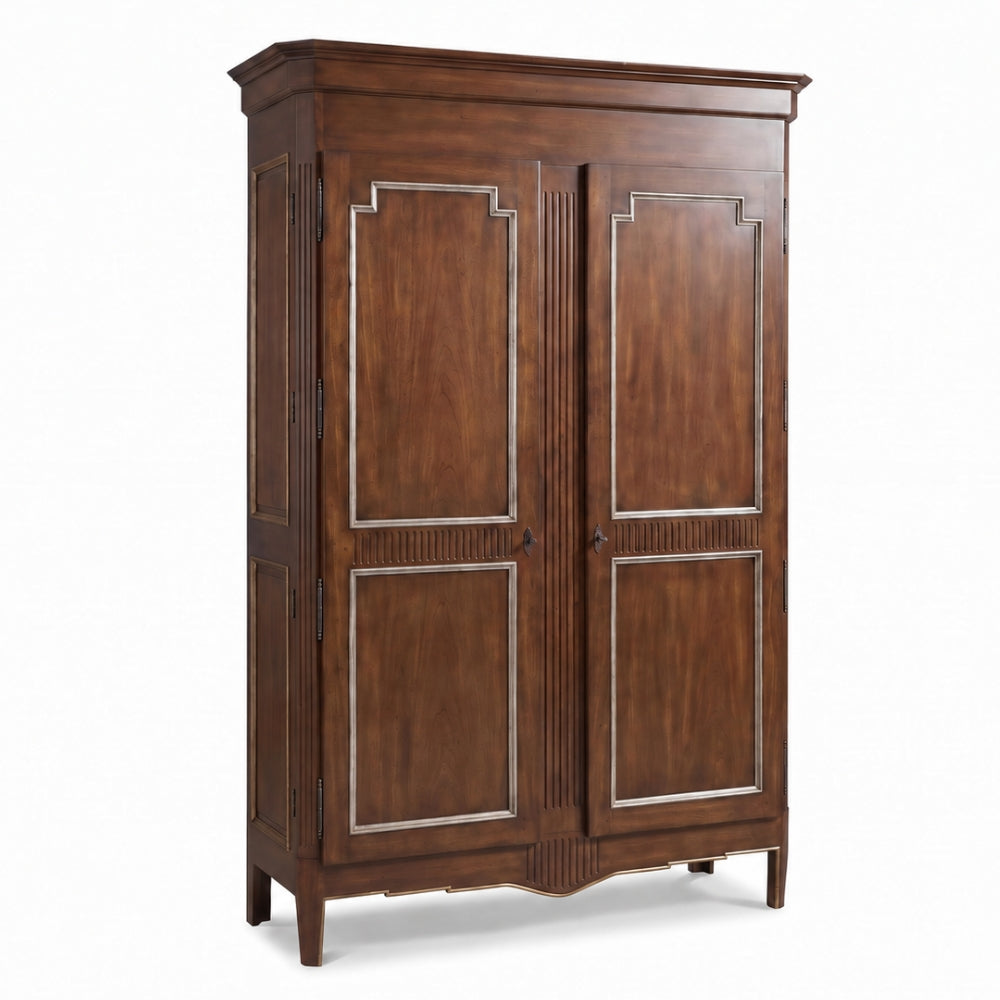 Regal French Wood Stained Panel Armoire
