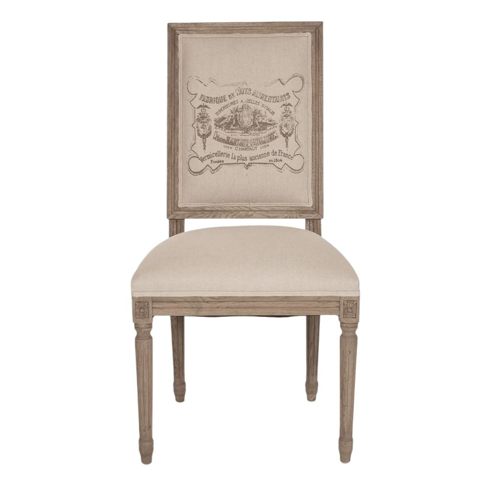 French Wine Label Louis Natural Side Chair
