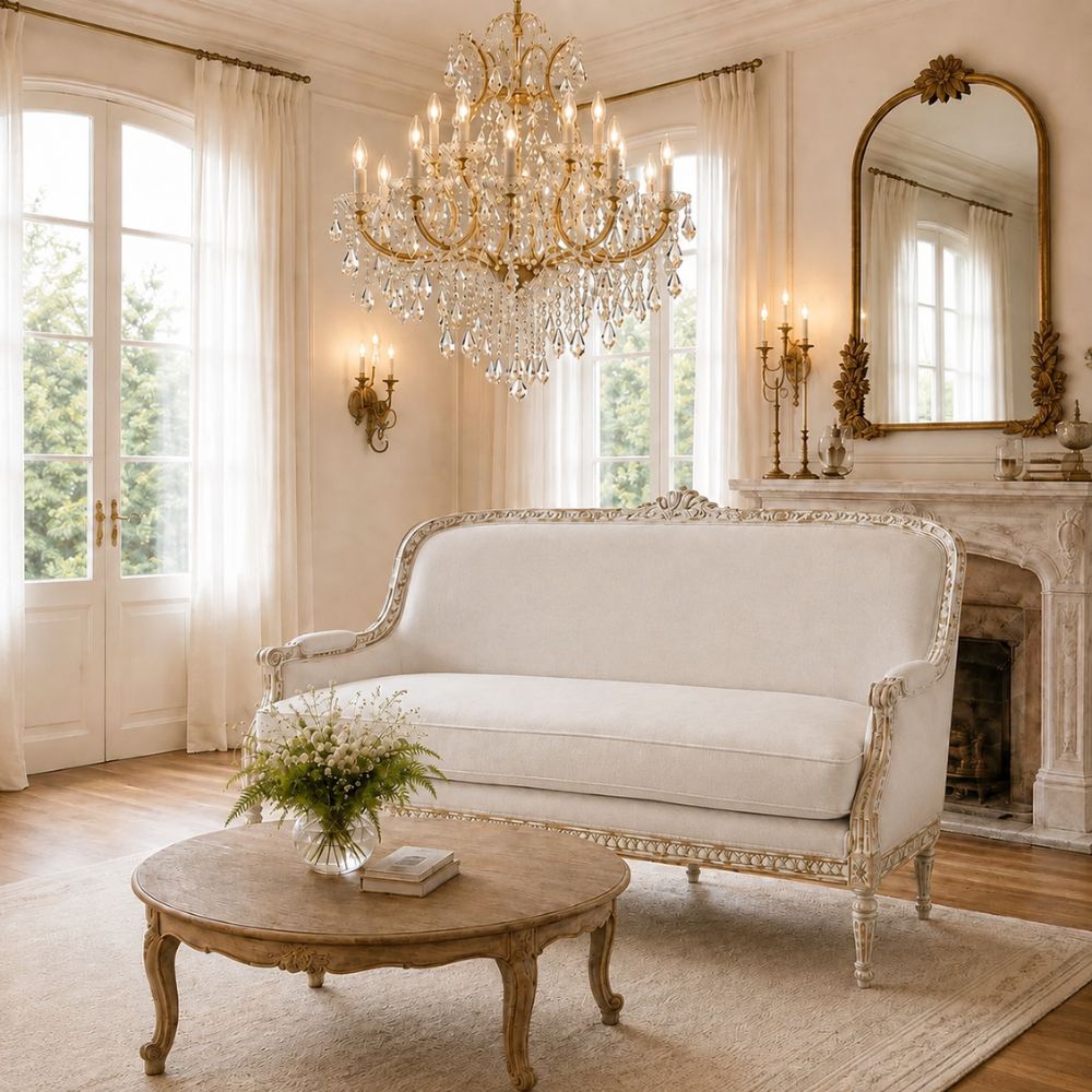 Elegant French Country Crystal Living Room