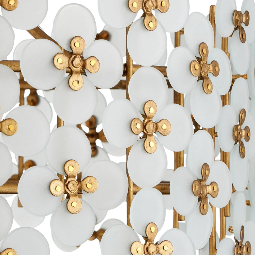 Gold and White Floral Semi-Flush Mount