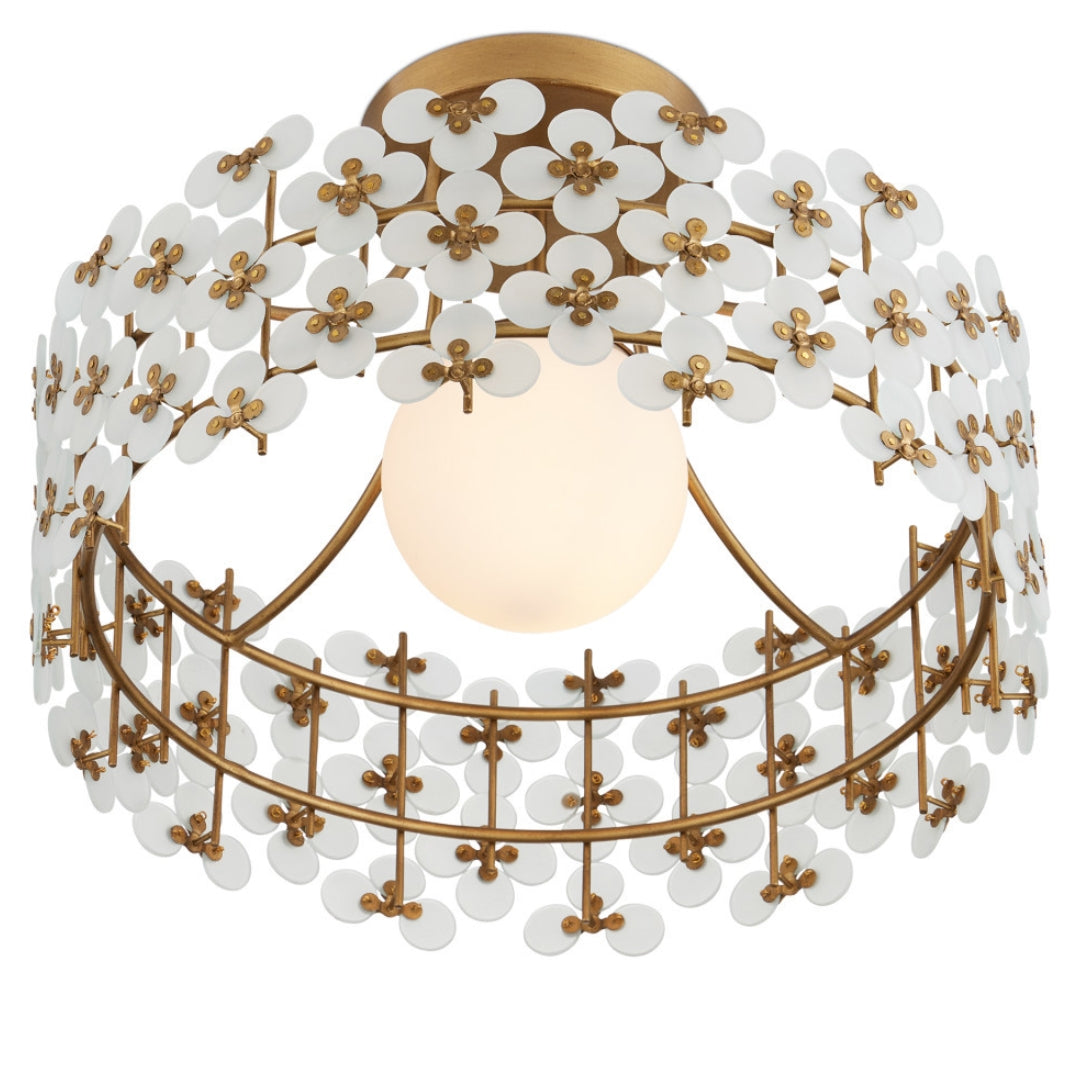 Gold and White Floral Semi-Flush Mount