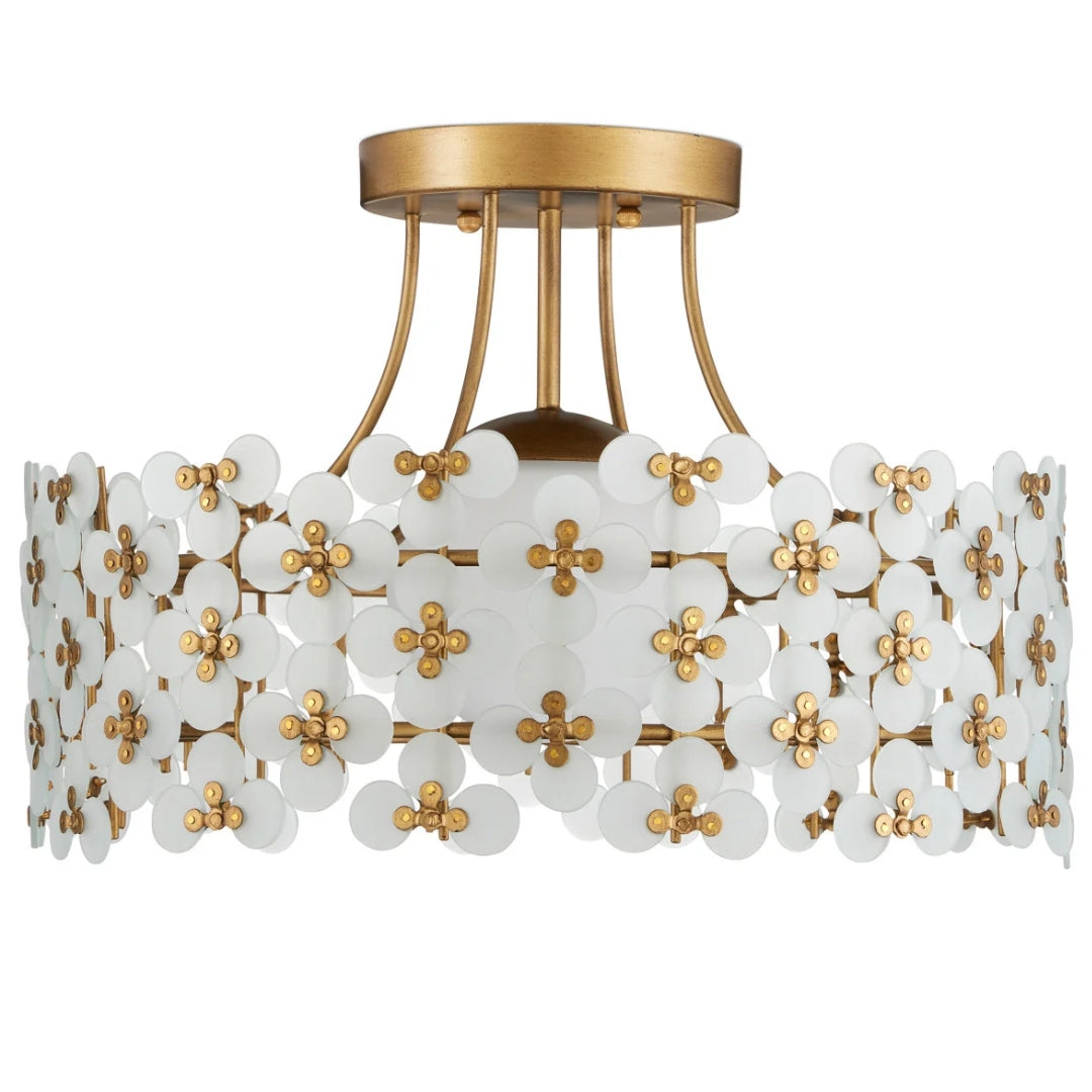 Gold and White Floral Semi-Flush Mount