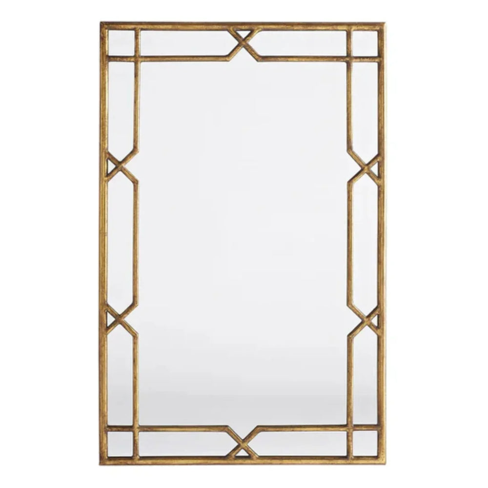 Gold geometric framed rectangular mirror in modern farmhouse style