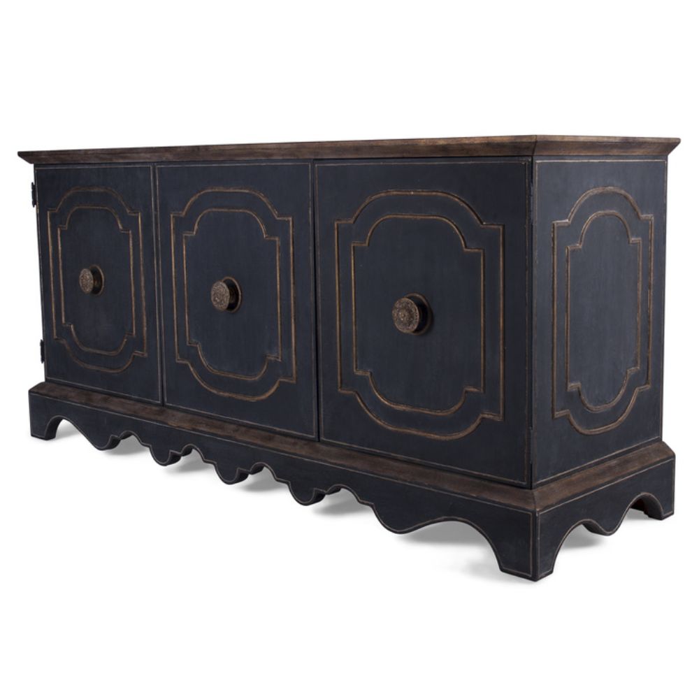 Gilded Charcoal Scroll Apron Buffet