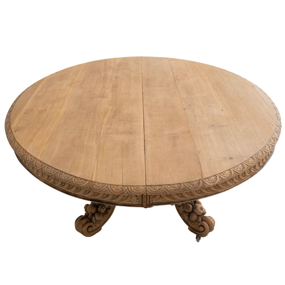Grand Château Carved Oak Pedestal Dining Table, Circa 1880