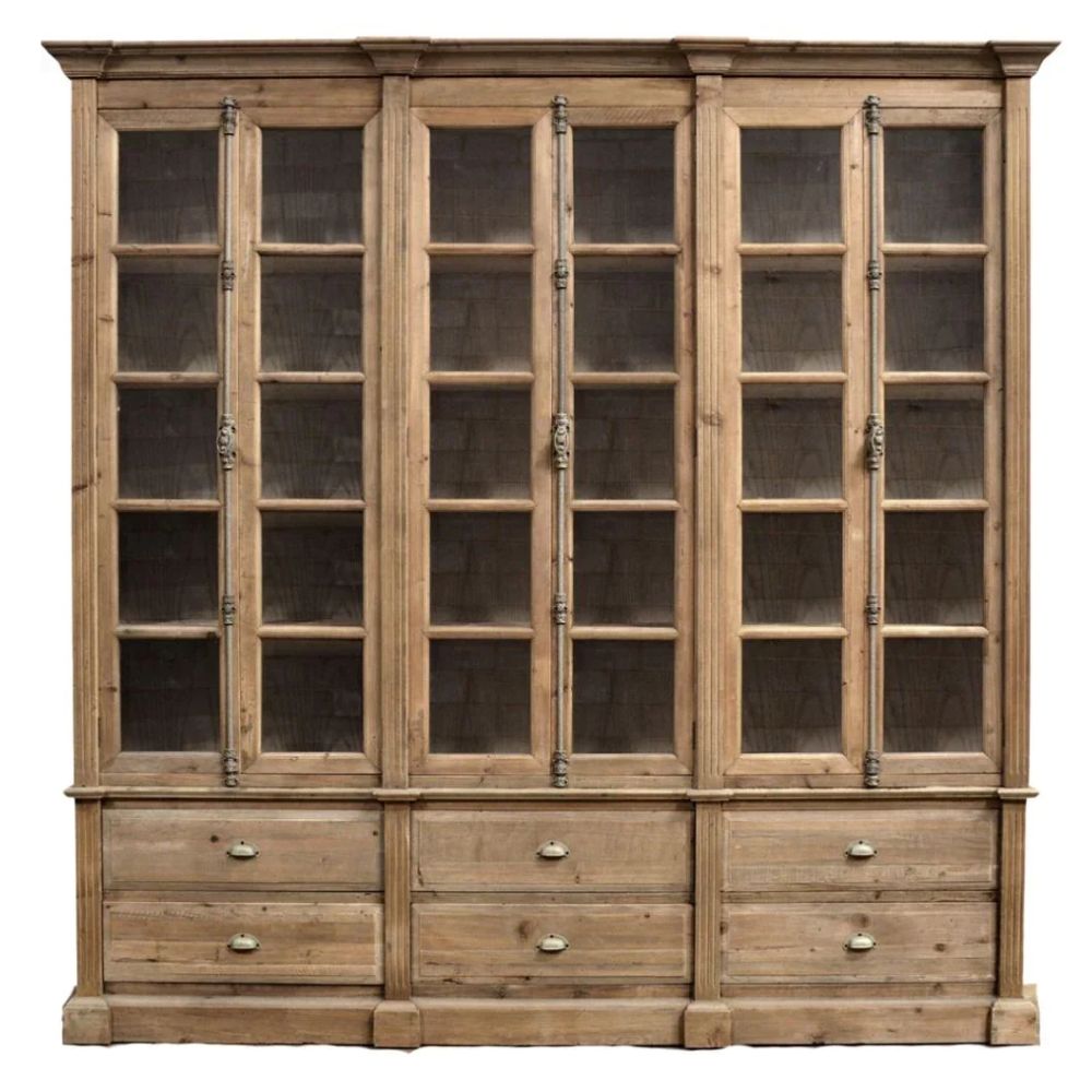 Grand Rustic 6-Door Glass Front Cabinet