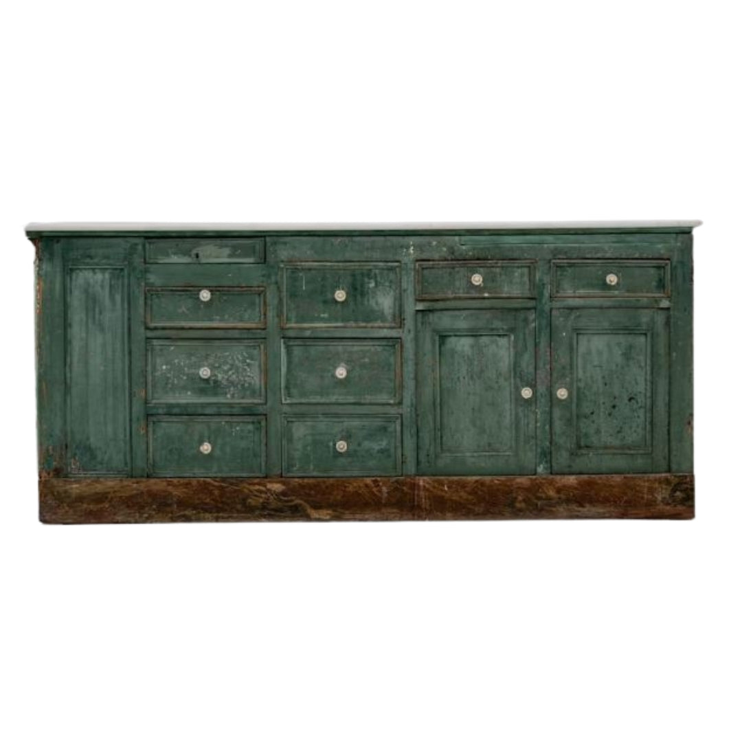 French Country Green Marble Top Buffet, Circa 1850