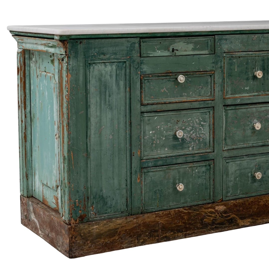 French Country Green Marble Top Buffet, Circa 1850