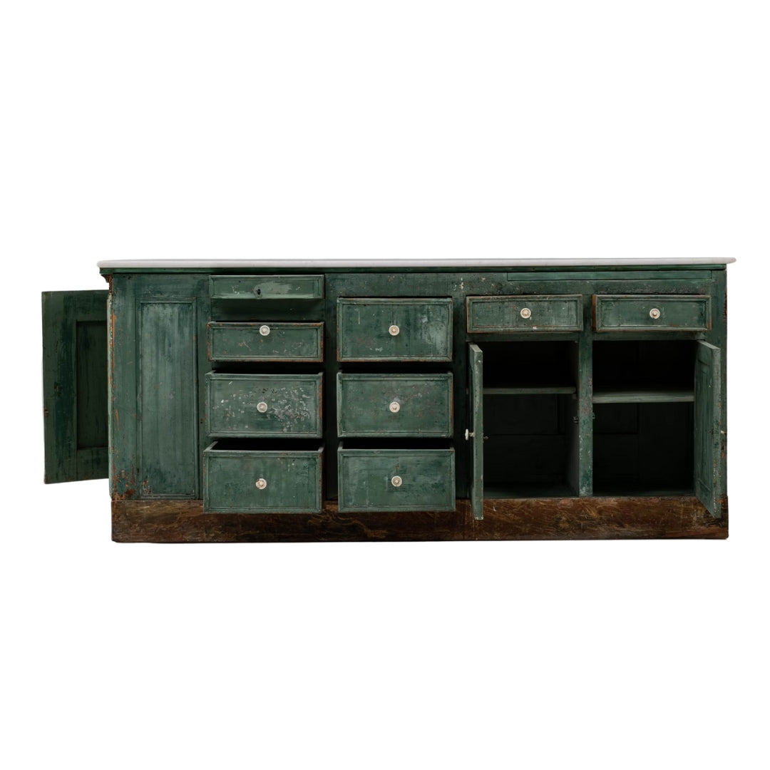 French Country Green Marble Top Buffet, Circa 1850