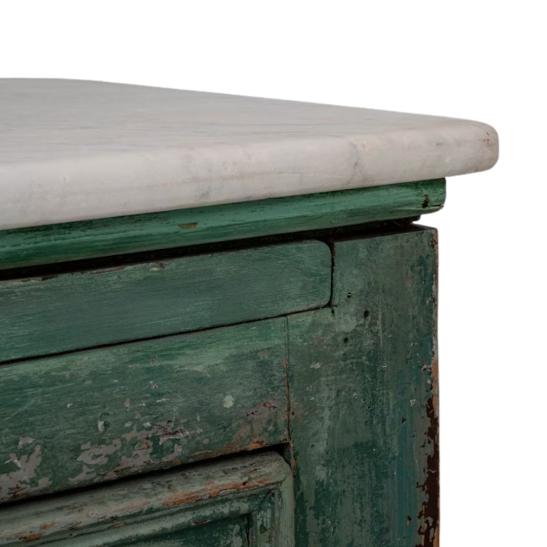 French Country Green Marble Top Buffet, Circa 1850
