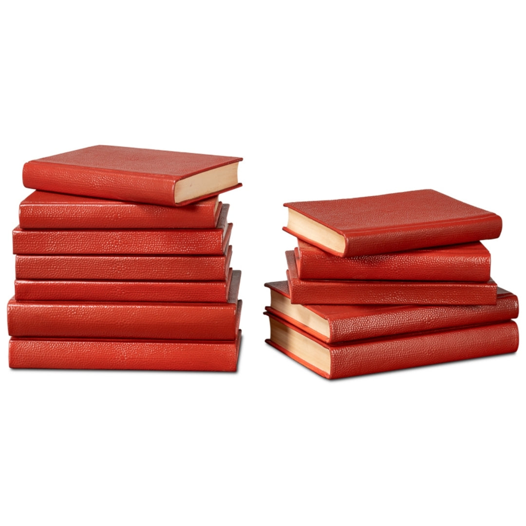 Hand-Bound Red Decorative Books, Set of 12