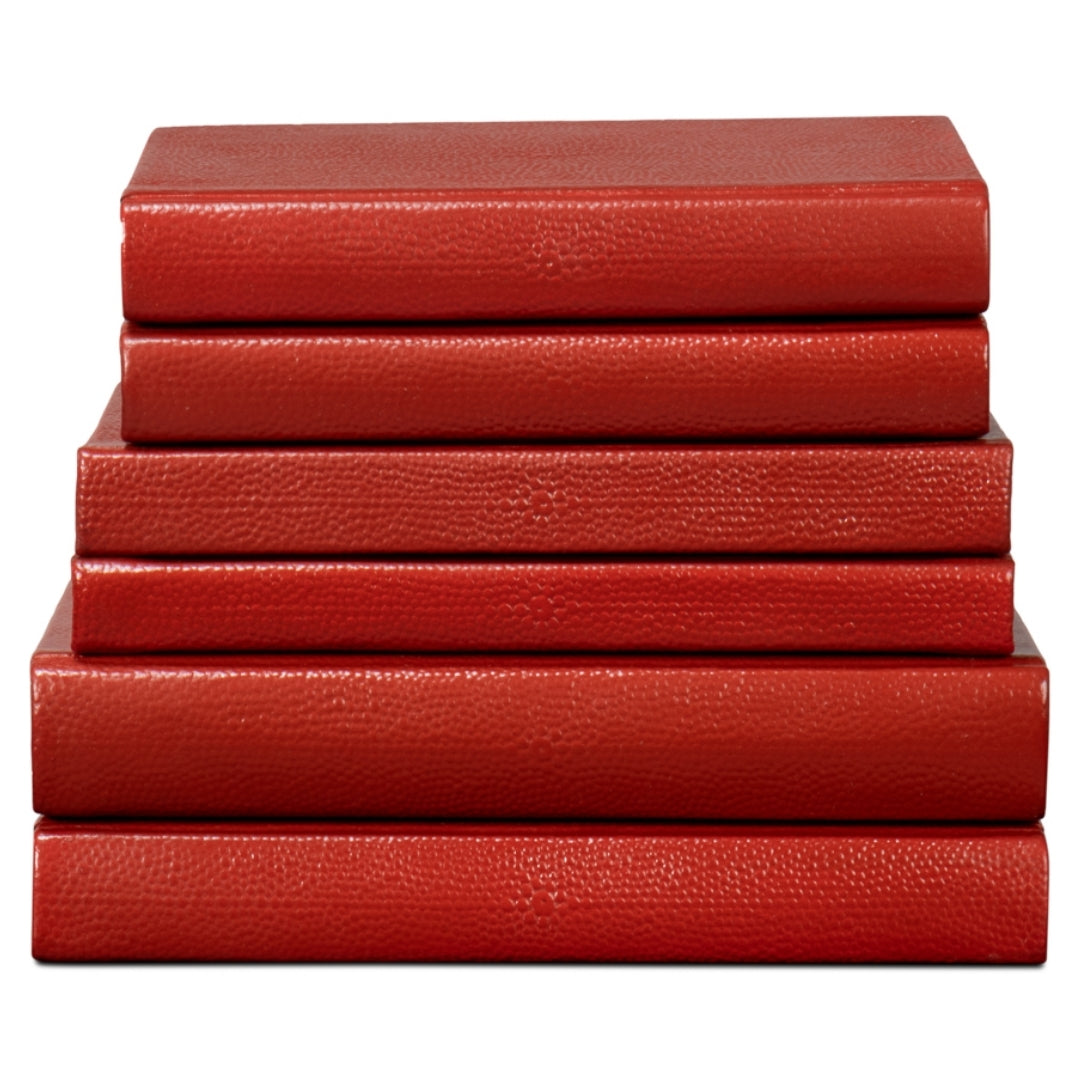 Hand-Bound Red Decorative Books, Set of 12