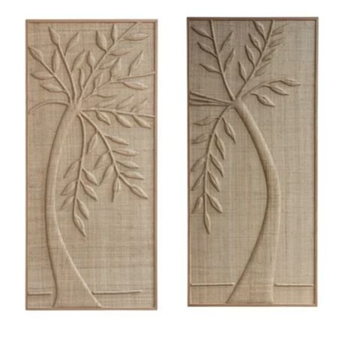 Handwoven Grass Fiber Leafy Palms Wall Art