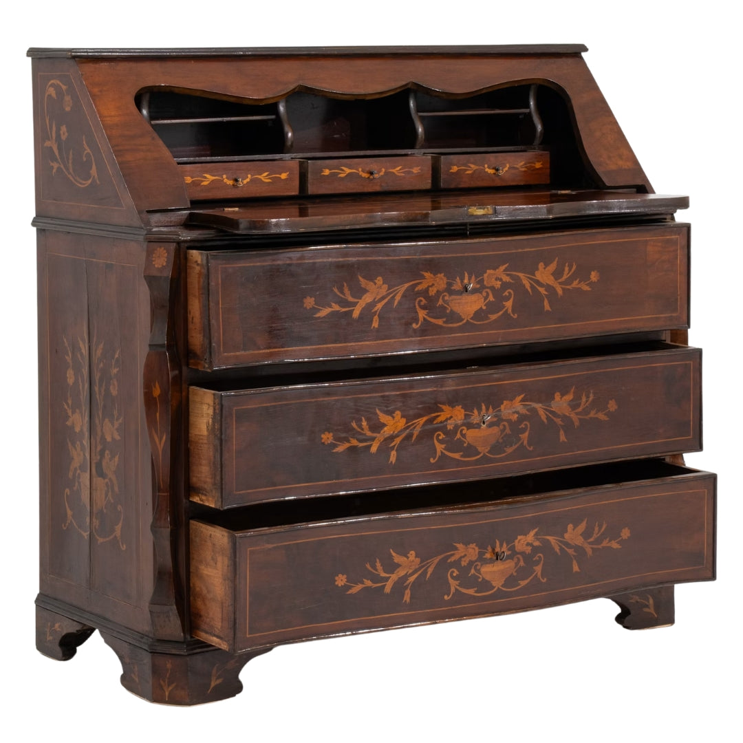 Heirloom Marquetry Drop-Front Desk, Circa 1860