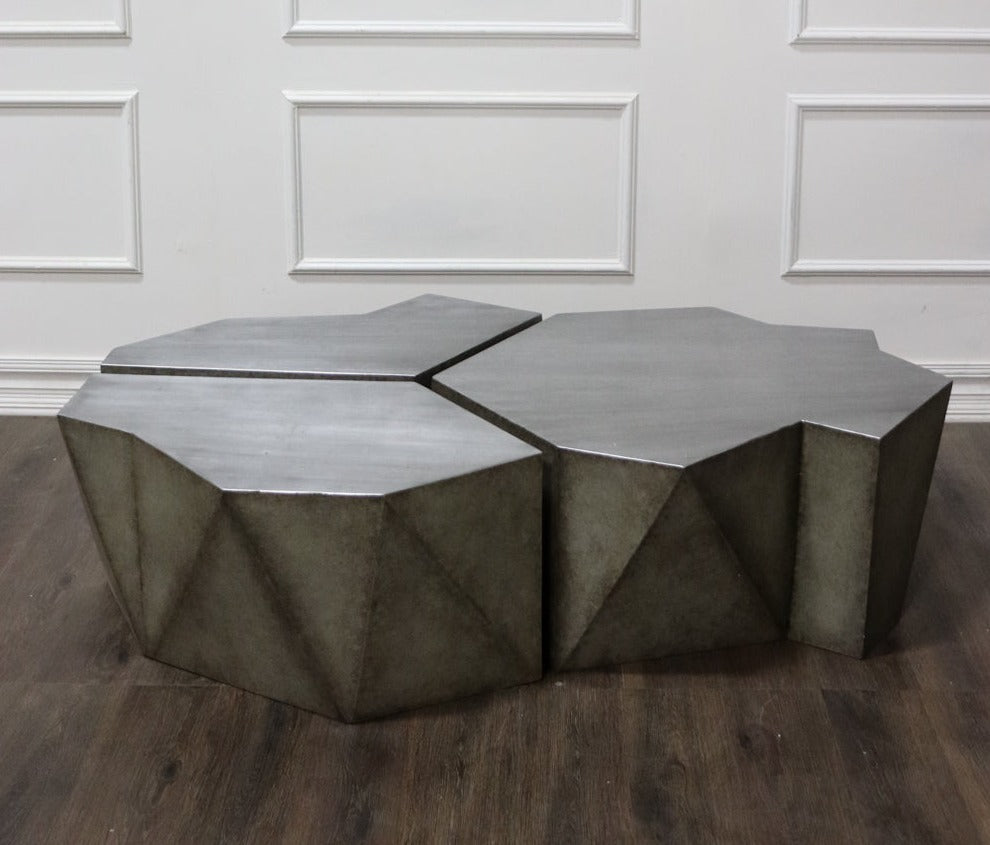 Antiqued Silver Modern Geometric Coffee table